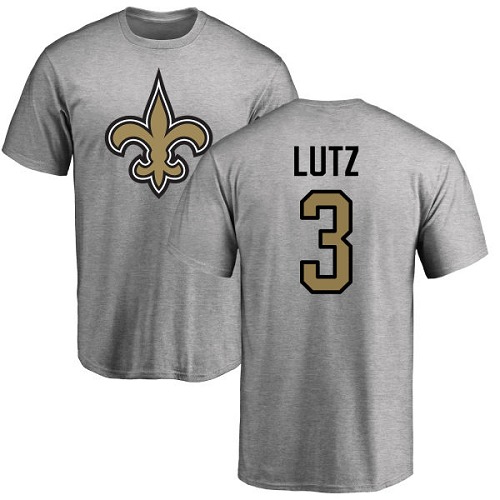 Men New Orleans Saints Ash Wil Lutz Name and Number Logo NFL Football #3 T Shirt->nfl t-shirts->Sports Accessory
